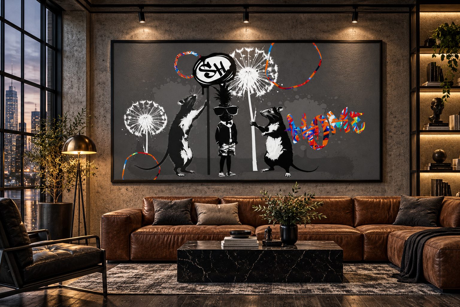 Bespoke canvas artwork Dubai — contemporary canvas in a modern living room by Blenc Art