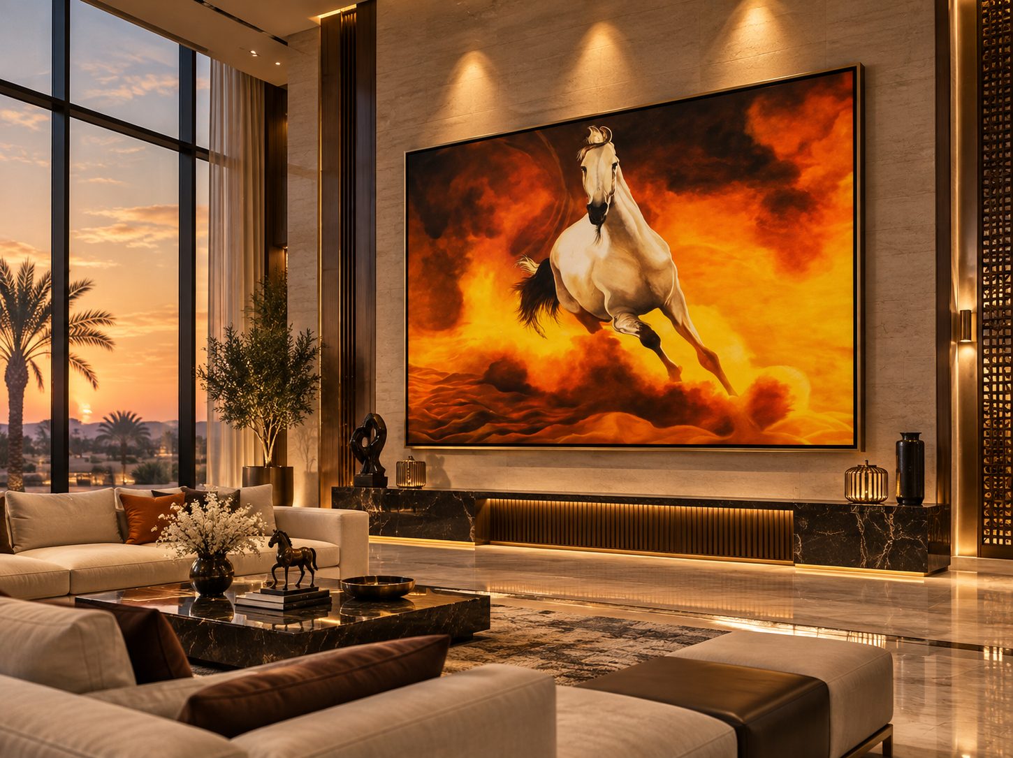 Luxury canvas art Dubai — large statement canvas in a villa living room by Blenc Art